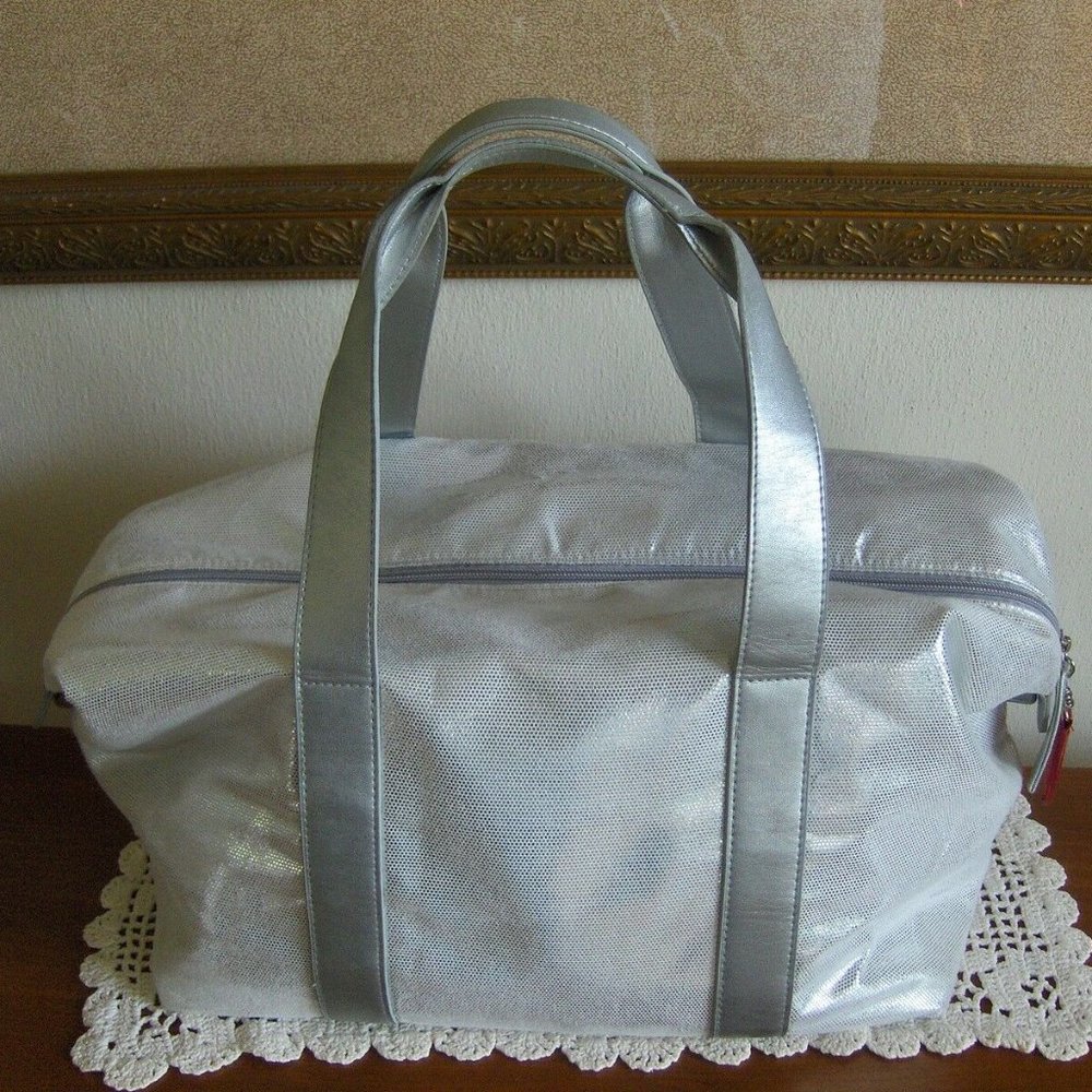 Nina Ricci Parfums Tote Bag Silver Metallic Satchel Shopper Travel Bag